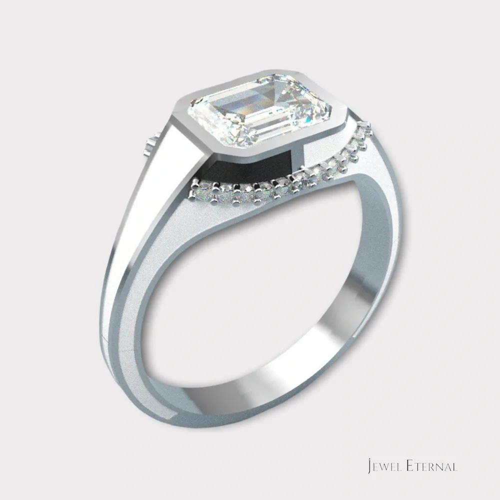 White & Black Enamel Pinky Ring w/ 1.5ct Asscher cut Moissanite - Picture 11 of 16